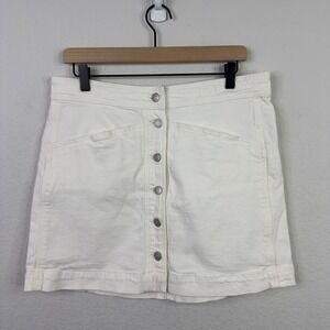 Madewell Stretch Denim A-Line Skirt Womens 12‎ White Button Y2K 90s Clean Girl